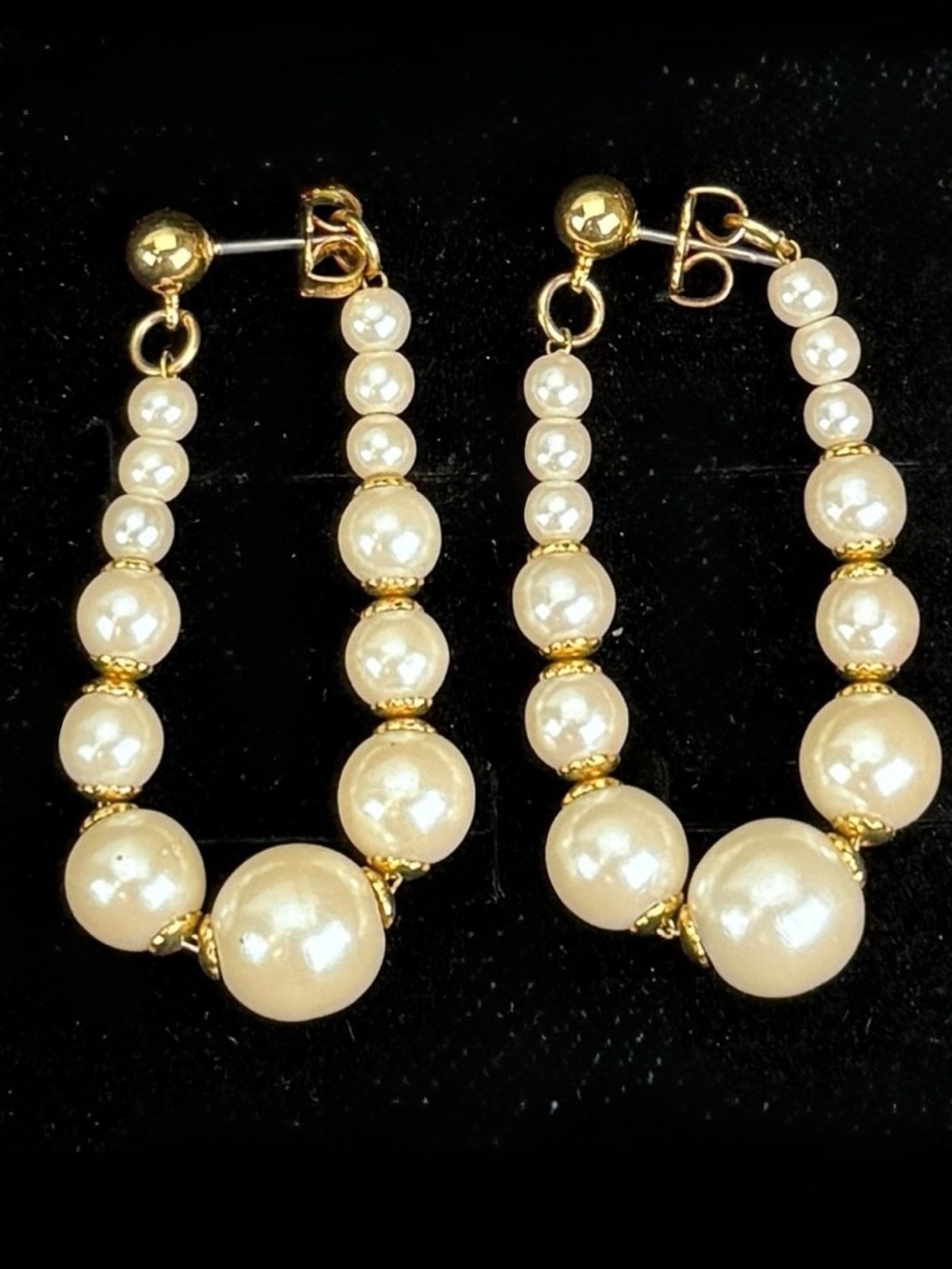 Vintage Goldtone faux pearl, pierced earrings